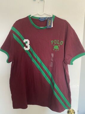 Ralph Lauren Maroon Tee with Green Trim